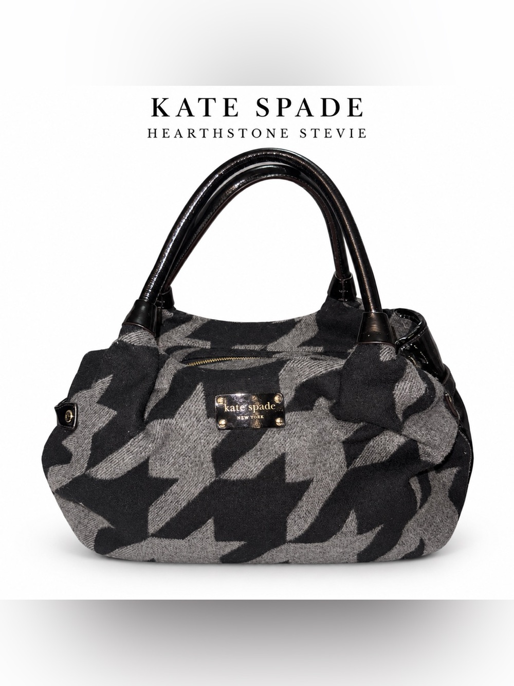 Kate Spade Hearthstone Stevie Houndstooth Wool Shoulder Bag Black Gray